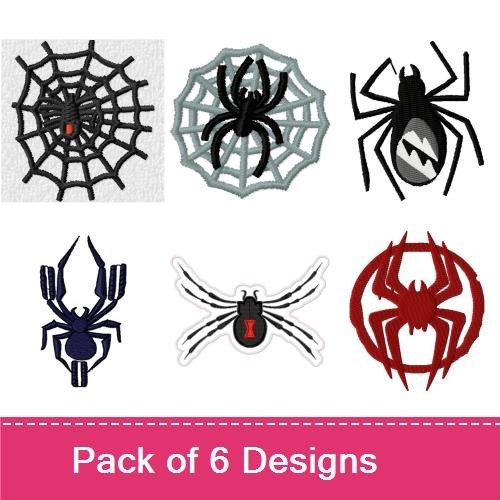 Spider & Web Halloween Embroidery Designs Bundle – Spider on Web, Black Widow Spider, Red Spider & More (6 Designs)