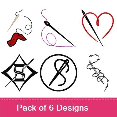 Heart with Needle & Thread Embroidery Designs Bundle – Heart with Needle, Sewing Needle, Red Thread & More (6 Designs)