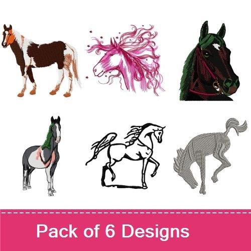 Elegant Horse Embroidery Designs Bundle – Elegant Horse Head, Painted Horse, Black Horse Head & More (6 Designs)
