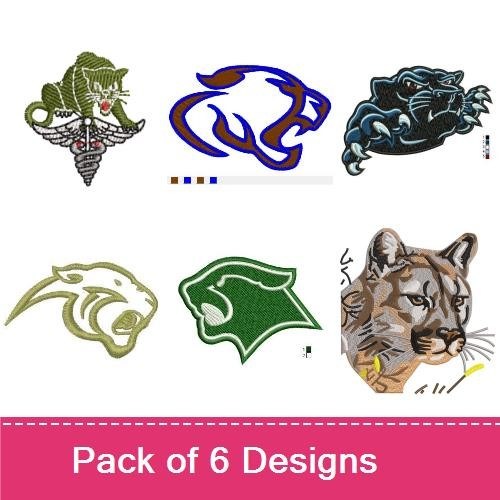 Mountain Cat Embroidery Bundle – Mountain Lion Portrait, Cougar Head, Black Panther Face & More (6 Designs)