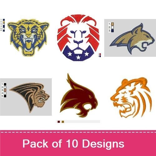 Fierce Wild Cats Embroidery Designs Bundle – Tiger, Lion Head, Cheetah Face & More (10 Designs)