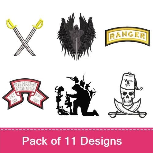 Medieval & Military Embroidery Bundle – Skull and Cross Swords, Crossed Swords, Angel Wings & More (11 Designs)