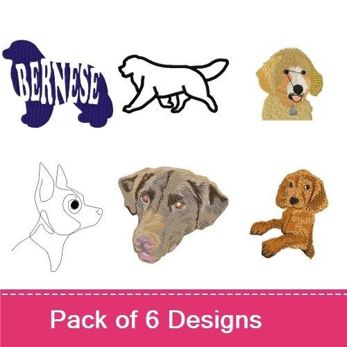 Bernese Mountain Dog & Labrador Retriever Embroidery Bundle – Dog Breeds (6 Designs)