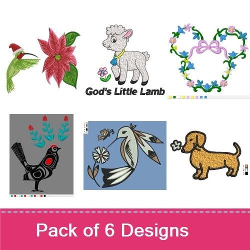 Hummingbird & Poinsettia Embroidery Bundle – Floral & Animal Designs (6 Designs)