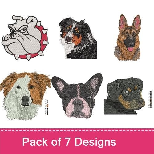 Dog Breed Embroidery Bundle – Bulldog, Shepherd & More (7 Designs)