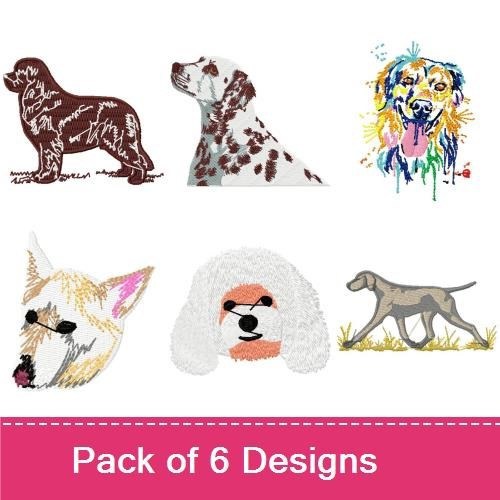 Dog Breed Embroidery Bundle – Labrador, Dalmatian & More (6 Designs)