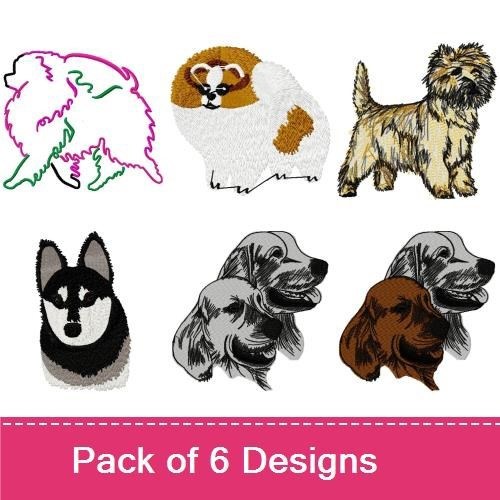 Dog Breed Embroidery Bundle – Pomeranian, Yorkshire Terrier & More (6 Designs)