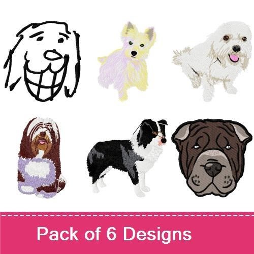 Dog Embroidery Bundle – Adorable Breeds (6 Designs)