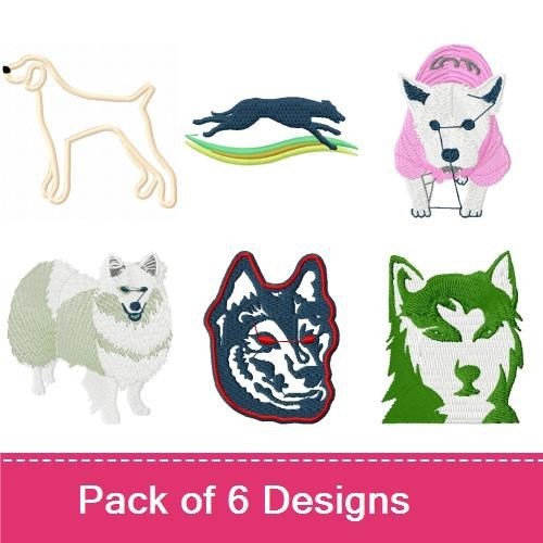 Dog & Wolf Embroidery Bundle – Various Breeds (6 Designs)