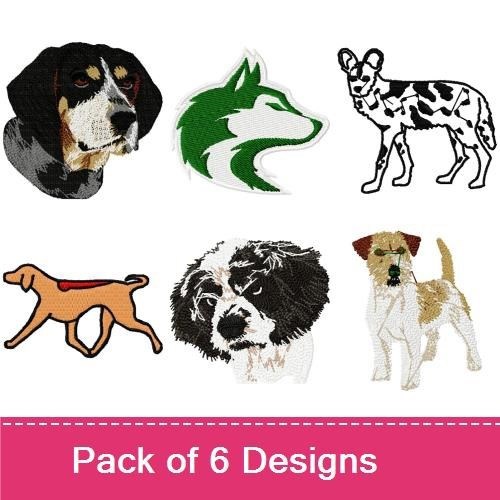 Dog Breed Embroidery Bundle – Beagle, Husky & More (6 Designs)