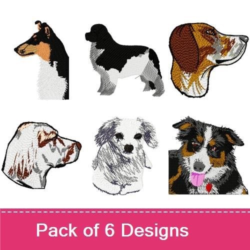 Collie, Beagle & Labrador Retriever Embroidery Bundle – Dog Breeds (6 Designs)