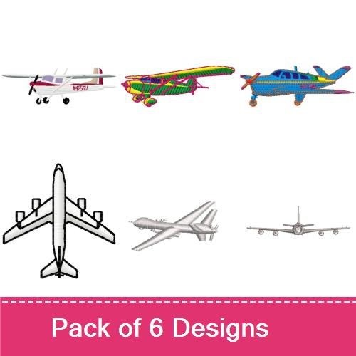 Airplane Embroidery Designs Bundle – Airplane Outline, Colorful Airplane, Single Engine Plane & More (6 Designs)