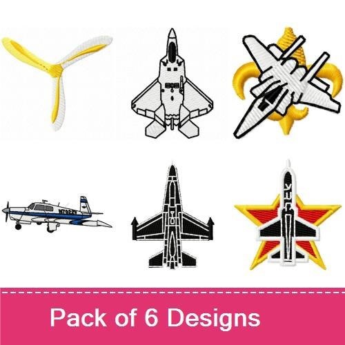 Aviation Fighter Jets Embroidery Designs Bundle – Military Fighter Jet, Propeller Plane, Fighter Jet Silhouette & More (6 Designs)