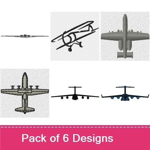Vintage Airplane Embroidery Designs Bundle – Vintage Airplane Sketch, Biplane Silhouette, Bomber & More (6 Designs)