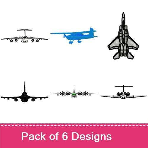 Aviation Themed Embroidery Bundle – Airplane Silhouette, Flight Jet, Military Aircraft & More (6 Designs)
