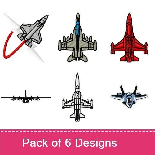 Military Jet Embroidery Designs Bundle – Military Jet in Flight, Red Military Jet, Blue Military Jet & More (6 Designs)
