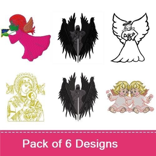Angels & Guardian Figures Embroidery Designs Bundle – Guardian Angel, Angel with Banner, Cherubic Twins & More (6 Designs)