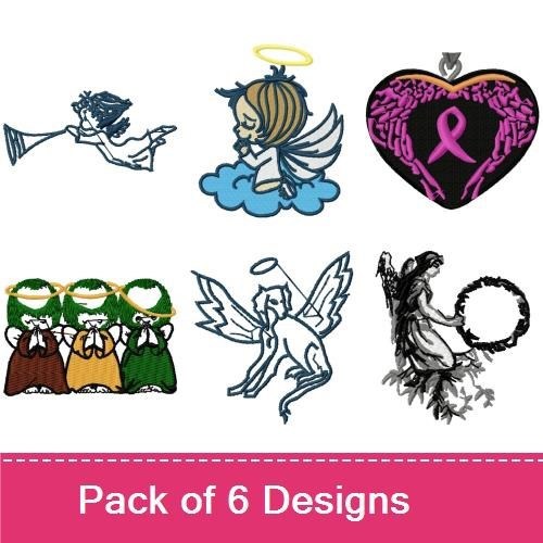 Angelic & Faith Embroidery Designs Bundle – Praying Angel, Angel with Trumpet, Singing Angel & More (6 Designs)