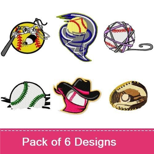 Baseball Embroidery Designs Bundle – Baseball with Bat and Ball, Baseball Glove, Baseball Hat & More (6 Designs)