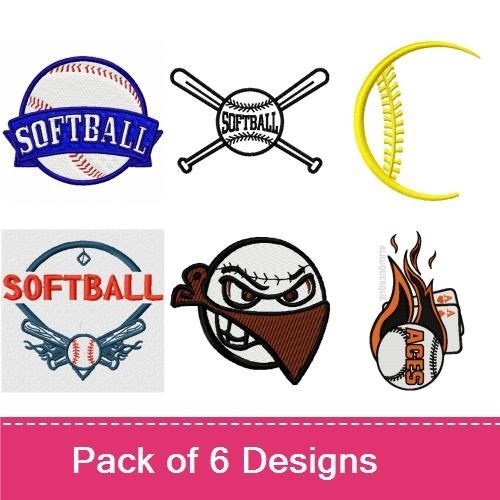 Softball Embroidery Designs Bundle – Softball Logo, Crossed Bats, Softball Text & More (6 Designs)