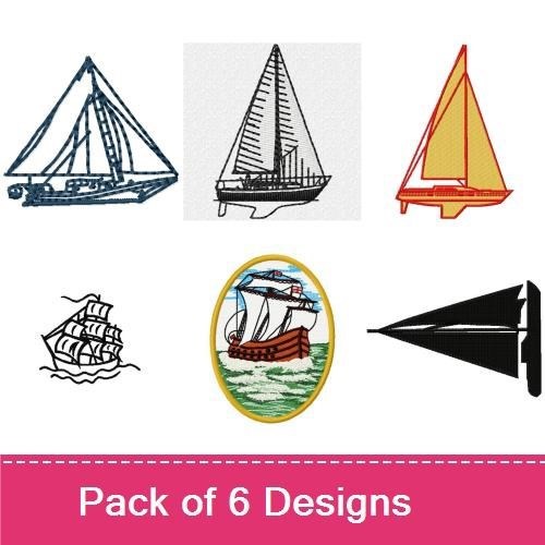 Classic Sailing Ships Embroidery Bundle – Sailing Ship, Sailboat, Tall Ship & More (6 Designs)