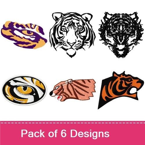 Tiger Embroidery Designs Bundle – Tiger Head, Tiger Face, Tiger Stripes & More (6 Designs)