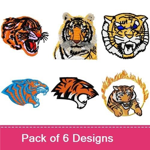 Fierce Tiger Heads Embroidery Designs Bundle – Roaring Tiger Head, Blue Tiger Head, Angry Tiger Head & More (6 Designs)