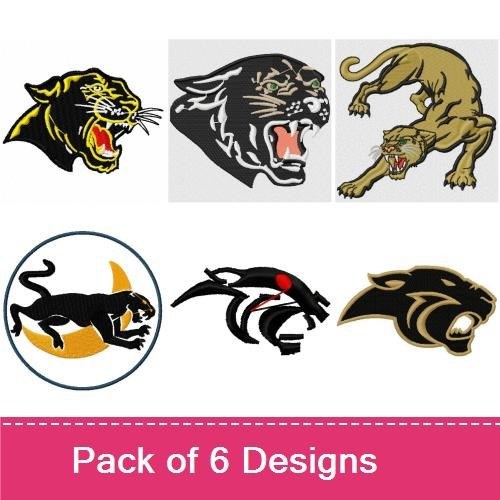 Wild Animal Embroidery Bundle – Roaring Panther Head, Crouching Panther, Panther Profile & More (6 Designs)