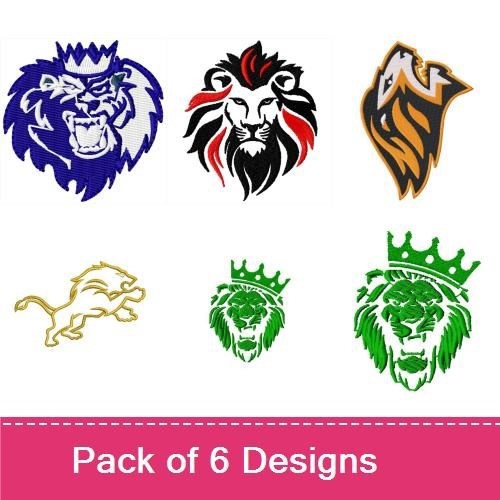 Regal Lion Embroidery Bundle – Lion Head with Crown, Roaring Lion, Lion Face Profile & More (6 Designs)
