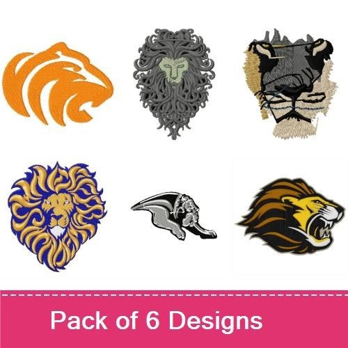Lion Themed Embroidery Bundle – Lion Head, Tiger Face, Lion Portrait & More (6 Designs)