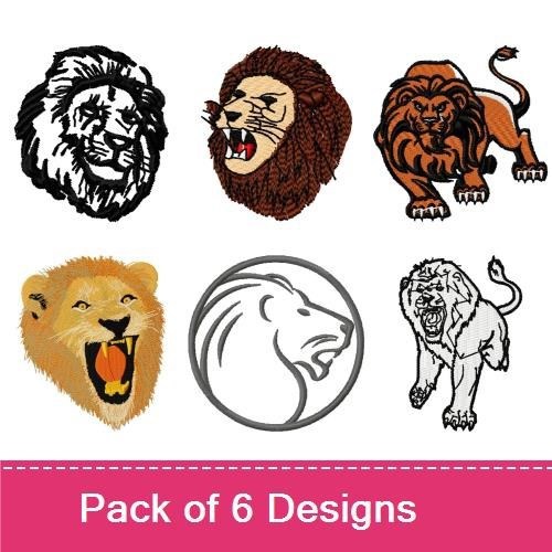 Lion Embroidery Designs Bundle – Lion Head, Roaring Lion, Sitting Lion & More (6 Designs)