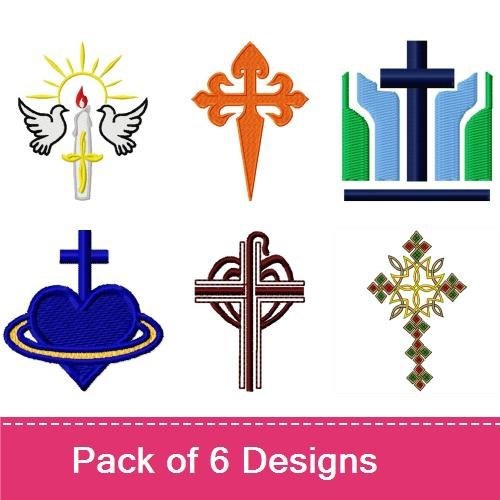 Faith Themed Cross Embroidery Designs Bundle – Dove with Candle Cross, Ornate Cross, Floral Cross & More (6 Designs)
