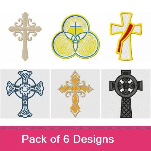 Elegant Cross Embroidery Designs Bundle – Floral Cross, Trinity Cross, Decorative Cross & More (6 Designs)