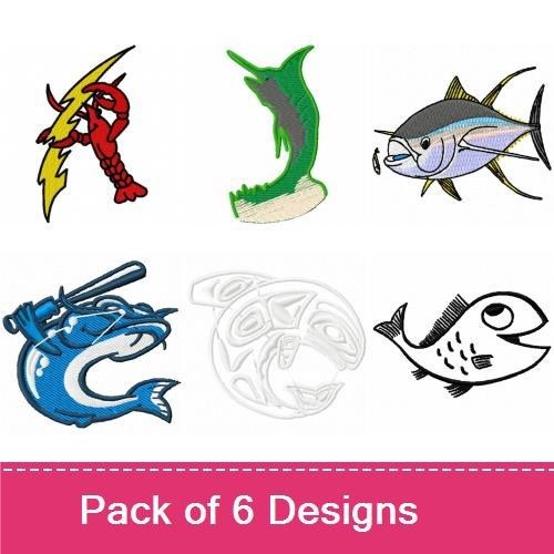 Fishing and Sea Life Embroidery Bundle – Tuna Fish, Lobster, Shark & More (6 Designs)