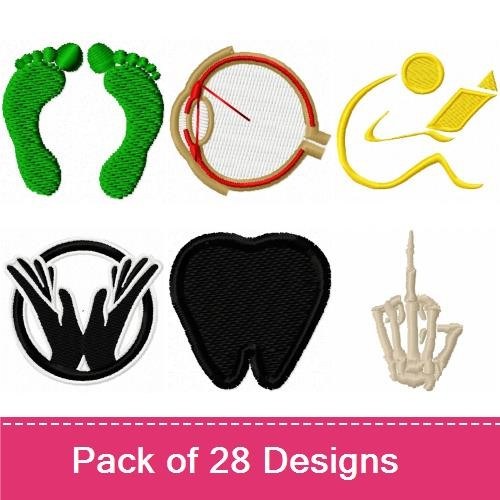 Health and Fitness Symbols Embroidery Designs Bundle – Feet, Embroidery Hoop, Fitness Icon & More (28 Designs)