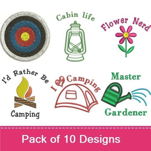Outdoor Activities Embroidery Designs Bundle – Archery Target, Lantern, I'd Rather Be at the Range & More (8 Designs)