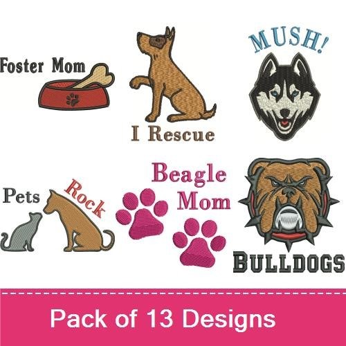 Dog & Cat Embroidery Bundle – Rescue, Mom & Paw Designs (13 Designs)