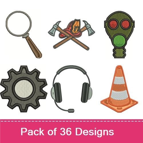 Emergency and Safety Tools Embroidery Designs Bundle – Magnifying Glass, Clapperboard, Radar Dish & More (36 Designs)