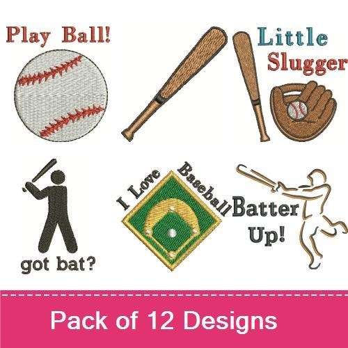Baseball Embroidery Designs Bundle – Baseball Bat, Play Ball!, I Love Baseball & More (11 Designs)