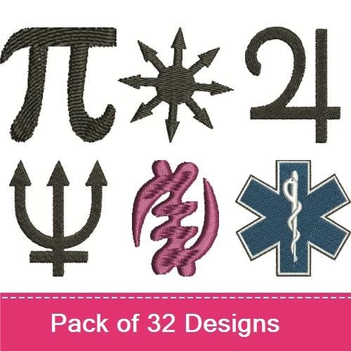 Abstract Symbols & Icons Embroidery Designs Bundle – Dollar Symbol, Gemini, Virgo, Trident & More (32 Designs)