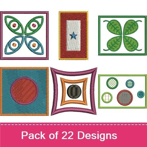 Geometric Frames Embroidery Designs Bundle – Colorful Geometric Frame with Star, Red Geometric Frame, Blue and Green Square Frame & More (22 Designs)