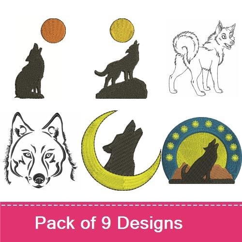 Wolf Embroidery Bundle – Howling and Silhouette Designs (9 Designs)