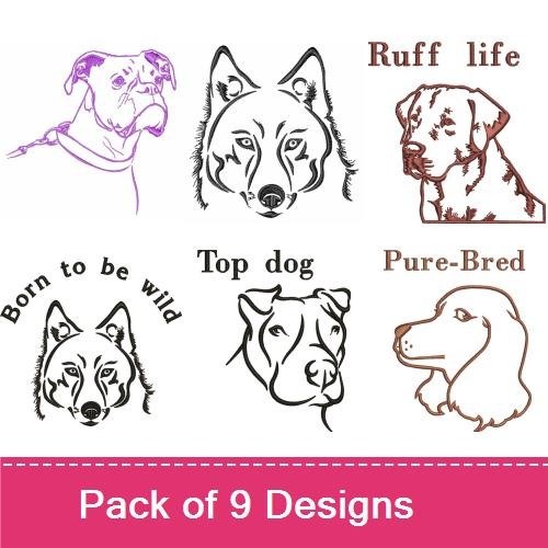 Dog Breed Embroidery Bundle – Pit Bull, Husky & More (9 Designs)