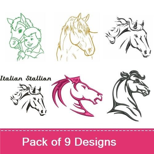 Redwork Horse Head Embroidery Designs Bundle – Elegant Horse Head, Italian Stallion, Horse Outline & More (9 Designs)