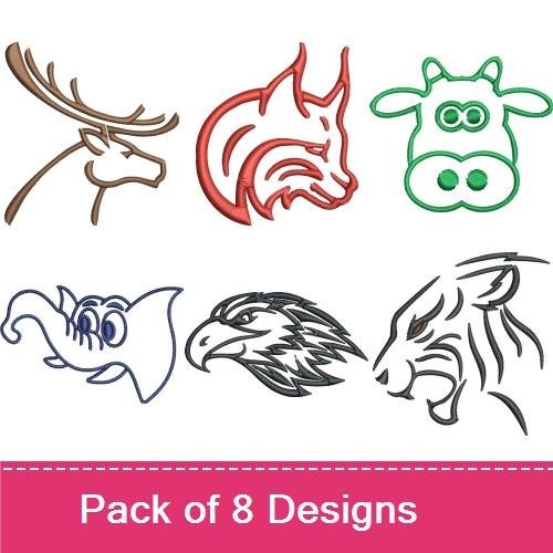 Redwork Wild Animal Embroidery Designs Bundle – Horse, Moose, Eagle & More (8 Designs)