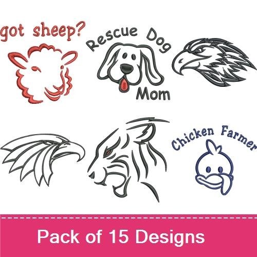 Sheep & Dog Embroidery Bundle – Eagle & Tiger Designs (15 Designs)