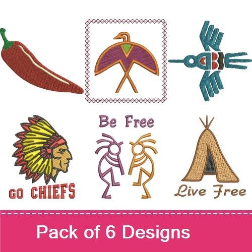Native American Inspired Embroidery Designs Bundle – Dancing Figures, Chili Pepper, Eagle & More (6 Designs)