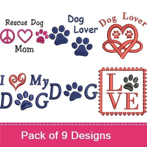 Dog Lover Embroidery Bundle – Heart & Paw Designs (9 Designs)