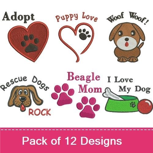 Dog Themed Embroidery Bundle – Love and Rescue Designs (12 Designs)