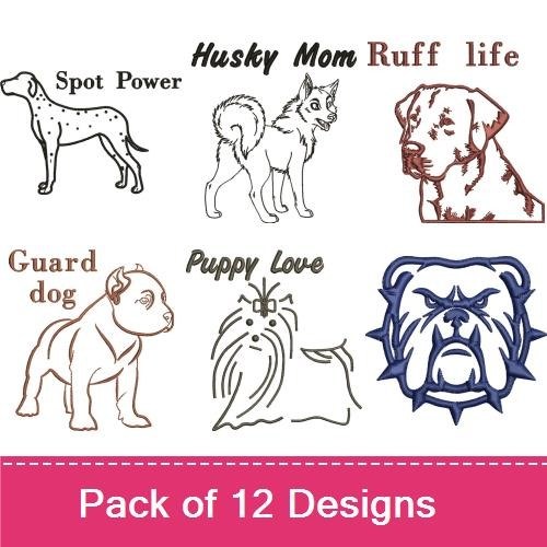 Dog Lover Embroidery Bundle – Spot Power, Husky Mom, and More (12 Designs)